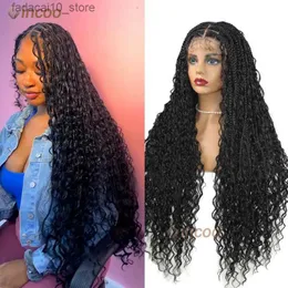 Synthetic Wigs Incoo 36 Synthetic Braid Lace Frontal Wig Faux Goddess Locs Braided Wigs With Baby Hair Black Twist Wigs Full Lace Braided Wigs Q240115