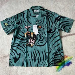 Erkek Girmiş Gömlekler Mavi Tiger Baskı Wacko Maria Gömlek Erkek Hawaiian Top Tee Kısa Sleeepephemeralew