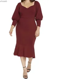 Abiti casual di base Robe soire mi-longue longues robe fourreau guarnitura volants rouge vin grande modalità 8XL YQ240115