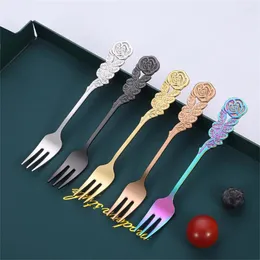 Forks Fruit Fork Elegant And Classical Rose Handle Mirror Polishing Dessert Spoon Mixing Stainless Steel