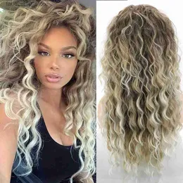 Synthetic Wigs WHIMSICAL W Synthetic Ash Blonde Wig Long Curly Hair Wigs for White Women Fluffy Ombre Hairstyle Natural Chic Root Curly Wig Q240115