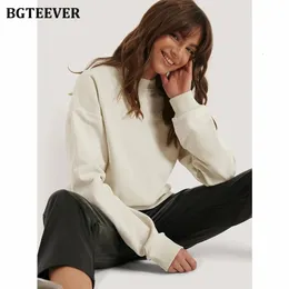 BGTEEVER Casual Oneck Lose Frauen Pullover Frühling Herbst Langarm Grundlegende Baumwolle Sweatshirts für 240115