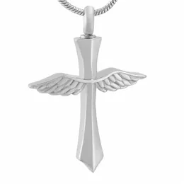 IJD8654 Rostfritt stål Angel Wings Cross Urn Pendant Necklace Memorial Ash Keepsake Cremation Jewely Filling Kit324e