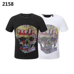 Phillip Plain T Shirt Pp Mens Designer Tshirts Clothing Men's Rhinestone Graphic Thirt T-Shirt Skull Print Bling Stone الكلاسيكية عالية الجودة Hip Hop Casual P2158