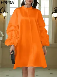 基本的なカジュアルドレスvonda-mini robe en sutin volants pour femmes manches longues col montant mode dcontracte lgante grande taille 5xl 2024 yq240115