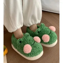 Slippers ASIFN Women's Cotton Student Anti Slip Fashionable Soft Soled Cute Little Frog Warm Cozy Inclusive Heel Plush Shoes