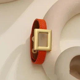 Charmarmband Kirykle högkvalitativ mixec färg pu läder armband för kvinnor guld geometriska fyrkantiga rostfritt stål enkel cirkel armband