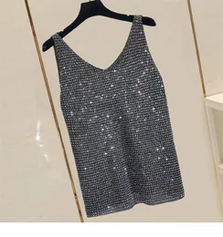 Sticked Vest Women's Summer Sleeveless Vest T-Shirt Sequin Top Short Fashionable Design Overized Vest 240115