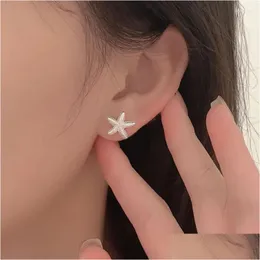 أقراط مسمار Ventfille 925 Sterling Sier Starfish Shell inring for Women Girl عدم تناسق حلوة الرومانسية المجوهرات هدية Drop Otzhu