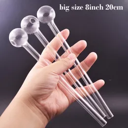 Professional Factory Glass Oil Burner Water Pipe Big Size 8inch 20cm Lenght Glass Hand Pipes Pyrex Oil Burner Handle Pyrex Hay Oil Nail Pipe for Dab Rig Bong Wholesale