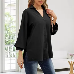 Frauen Blusen Baumwolle Leinen Solide Hemd V-ausschnitt Casual Split Sleeve Bequeme Lose Herbst Sommer Top Blusa Mujer Moda 2024