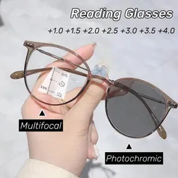 نظارة شمسية عتيقة جولة الإطار نظارات القراءة متعددة البؤر للغاية بالقرب من وشيك أزياء أزياء الأزياء المتغيرة