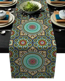 Runner da tavolo in tela di lino colorato fiori del Marocco Islam Arabesque runner da tavolo da cucina cena festa eventi di nozze Decor 240113