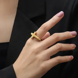 Smycken män ring enkel korsring 14k gult guld mode finger band klassiska korsringar kvinnor svarta ringar anillos hem