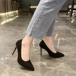 Женские босоножки на среднем каблуке, черные, 6-8-10 см, с острым носком на тонком каблуке Baotou, банкетные туфли на высоком каблуке, женская обувь Tacones Mujer 240115