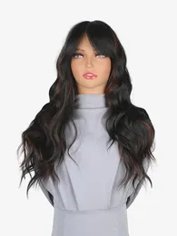 Wig Girl Wig Eight-character Bangs Brown Black Highlights Big Wave Long Curly Wig High Temperature Silk Natural Full Head Cover240115