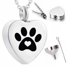 Hela hjärtformad hund Paw Print Ashes Urn Souvenir Pendant Halsband för att fira husdjursfolk250Z