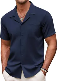 COOFANDY men's casual shirt short sleeved Cuban collar shirt summer button up shirt tropical beach texture shirt