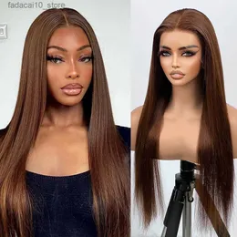 Synthetic Wigs Chocolate Brown Lace Frontal Wig Straight 13x5 Transparent HD Lace Front Human Hair Wigs For Women 4x4 Bob Wig Lace Closure Wig Q240115