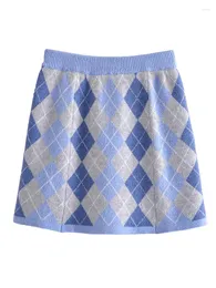 التنانير yenkye 2024 Fashion Women Rhombus plaid skirt skirt عتيقة عالية الخصر a-line mini antemen jupe jupe