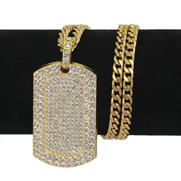 Herren Hip Hop Halskette Schmuck Voller Strass Iced Out Dog Tag Anhänger Gold Halsketten Für Men161E