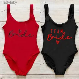 Swim Wear Bachelorette Party One Piece Swimsuit Team Bride Heart Print Swimwear Women High Cut Low Back Swimming Sexy Bathing Suitl240115