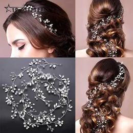 Fasce per capelli Accessori per capelli da sposa alla moda Fasce per capelli con perle simulate per la sposa Corona di cristallo Ornamenti floreali eleganti per capelli Forcina