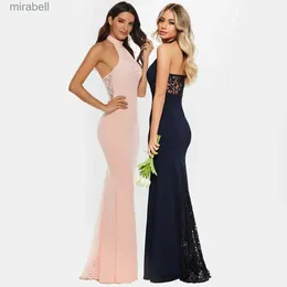 Vestidos casuais básicos mulheres sexy casamento maxi sereia vestidos rosa azul halter sem mangas rendas vestidos de baile elegante formal vestido de festa de noite yq240115