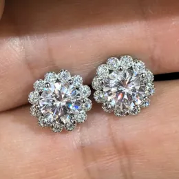 2024 Choucong Stud Earrings Luxury Jewelry Real 100% 925 Sterling Silver 1ct round 컷 화이트 Moissanite Diamond Gemstones 파티 여성 결혼 이어링 선물