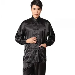 Çin geleneksel kung fu takım elbise erkekler yüksek kaliteli saten tang pijamalar gündelik ev elbisesi erkek katı wu shu set ceket+uzun pantolon