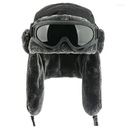 Berets SupSindy Exército Militar Ushanka Homens Mulheres Inverno Bomber Chapéus com Goggle Quente Faux Fur Pilot Earflap Trapper Snow Ski Caps