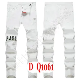 Mens Jeans Luxury Italy Designer Denim Jeans Män broderibyxor DQ21061 Fashion Wear Holes Splash-Bink Byxor Motorcykel Ridningskläder US28-42/EU44-58