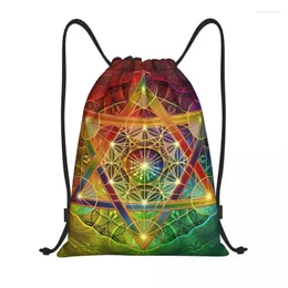 Shopping Bags Custom Metatron's Cube With Merkabah And Flower Of Life Drawstring Bag For Yoga Backpacks Men Women Sports Gym Sackpack