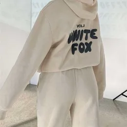 ホワイトフォックスパーカートラックスーツセット衣類セット女性春秋の冬の新しいフーディーセット