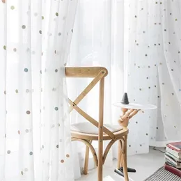 White Embroidered Curtain Tulle for Living Room Bedroom Colorful Dots for Kids Sheer Window Treatment Drapes 240115