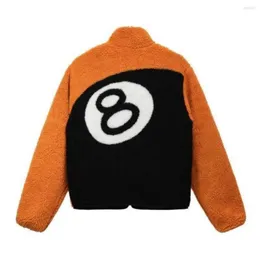 8 볼 남성 재킷 스탠드 칼라 칼라 두꺼운 양면 양고기 양털 양털 블랙 빌어드 프린트 코트 재킷 N55