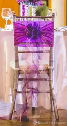 Omslag i Stock Purple Organza Ruffles Chair Cover Vintage Romantic Chair Sashes Vackra mode Bröllopsdekorationer 03