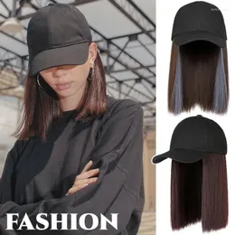 Boll Caps Fashion Baseball Cap med Bob Wig For Women Extensions Justerbar ColleBone Hair Hat Girls Short Straight