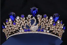 Başlıklar Barok Peacock Big Crown Saç Yüksek Dönem Retro Gelin Başlıkları Mavi Elmas Gelinlik Aksesuarları Aksesuarlar