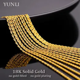 YUNLI Real 18K Gold Twisted Chain Necklace Simple Style Pure AU750 Hemp Rope Chain For Women Fine Jewelry Gifts240115