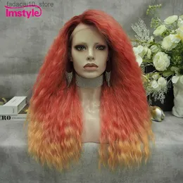 الباروكات الاصطناعية Imstyle Ombre Red Wig Lace Lace Bront Wig Curly Curly for Women Heat Glueld Glufar Dark Berruques Cosplay Wigs Q240115