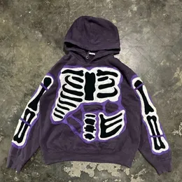 Y2K Baggy Street Hip Hop Sıradan Gevşek Allmatch Pullover Hoodies Ming Goth Mor Yırtık Baskı Büyük Boyutlu Erkek 240115