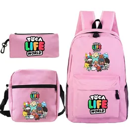 Bags Cute Toca Life World Backpack 3pcs Set Girls Cartoon School Bags Travel Bag Toca Boca Print Bookbag Kids Anime Rucksack Mochila