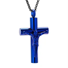 IJD11129 Кулон с крестом Иисуса, синий цвет, женское подарочное ожерелье, водонепроницаемый подарок на память с пеплом для любимого человека, нержавеющая сталь285x