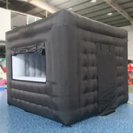 wholesale 3x3x2.4m Inflatable Concession Stand Booth Stand Ticket Black Cube Kiosk With Windows And Doors For Cotton Popcorn Icecream