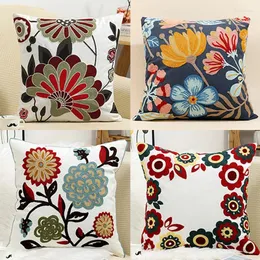 Pillow Cotton Canvas Floral Embroidered Cover 45 Countryside Style Case For Living Room Luxury Sofa Home Decorative