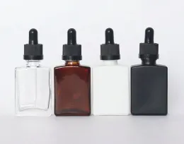 도매 유리 유리 혈청 병 드롭퍼 피펫 30ml 1oz 정사각형 플랫 맑은 흰색 검은 색전 반응