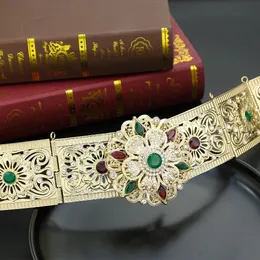 Sunspicems Vergoldung Marokko Gürtel für Frauen Große Blume Kristall Braut Taille Kette Gürtel Länge Verstellbar Gold Farbe Kaftan Schmuck240115