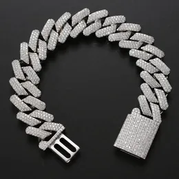 Hoyon 20mm Luxury 3 rows Laws Lab Cuban Chain Men's Bracelet S925 Silver 18K Gold Glated Jewelry Hip Hop Rock Bangles240115
