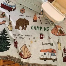 Ins camping picknickfilt jacquard bomull kast filtar för sängar illustration tofsar tapestry våren utflykt dekorativ mat KR 240115